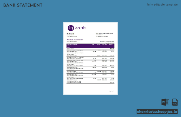 Estnisches Inbank-Kontoauszugsbeispiel (Excel-Vorschau)